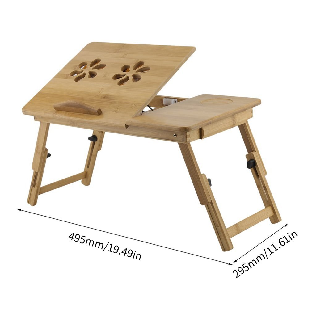 Bamboo Laptop Table With Fan Portable Folding Laptop Stand Desk Bed Table For Computer Notebook Free Phone stand