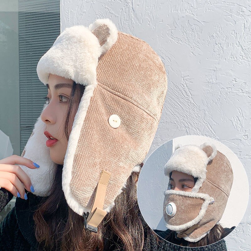 Winter Hat Women Woman Ear Cover Cap Fluffy Bucket Hat: A6corduroy