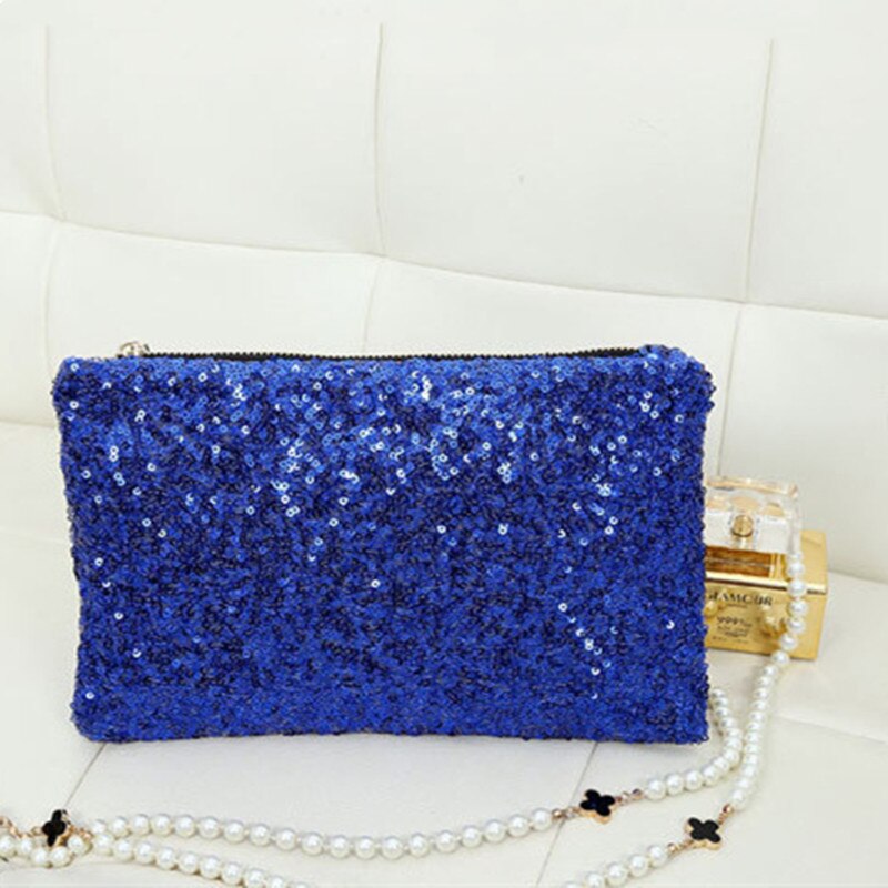 Womens Ladies Glitter Sparkling Sequins Handbag Evening Party Clutch Bag: Sapphire blue