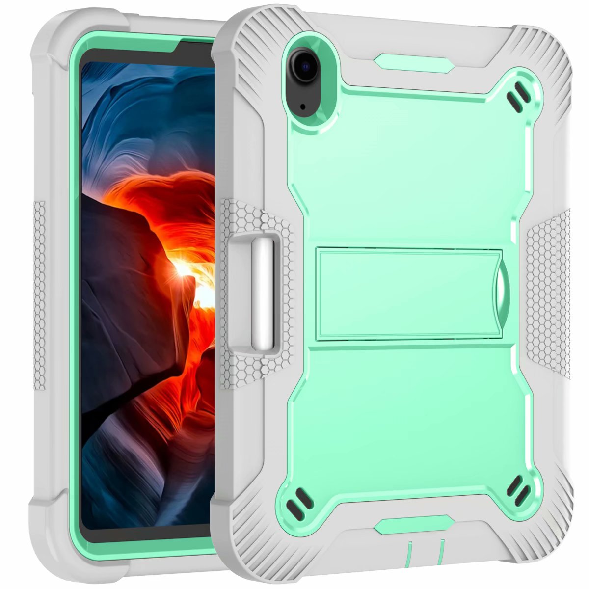 3 layers Full Body Protective shockproof hard PC+ Soft Silicone Cover Kickstand Cases for iPad Mini 6 Case: green