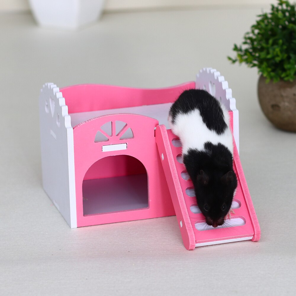 Non-toxic Pet Hamster Wooden House Small Mouse Nest Houses With Staircase Small Animal Living Home Pets Nest