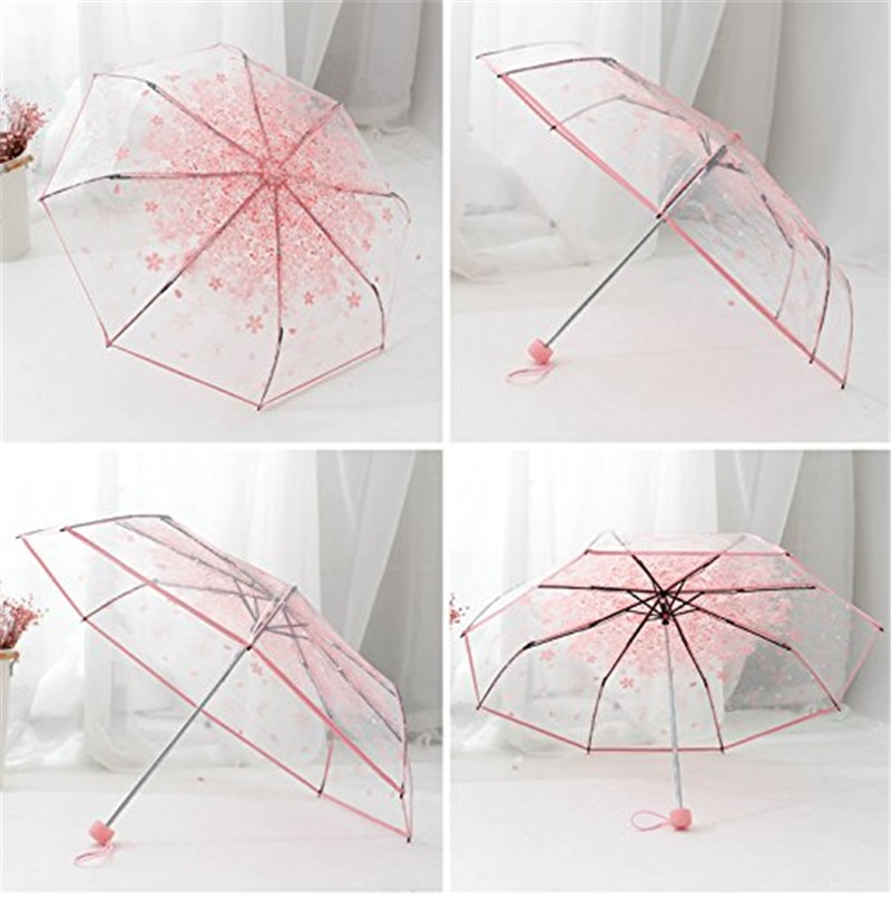 Transparent Umbrella Rain Women Cherry Blossom Mushroom Sakura Ladies Clear Umbrellas Women Cute Flower Paraguas Trasnparente