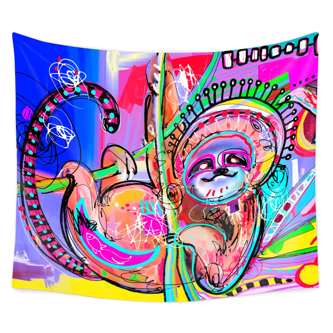 Cute Animal Tropical Sloth On Tree Branch Colorful Abstract