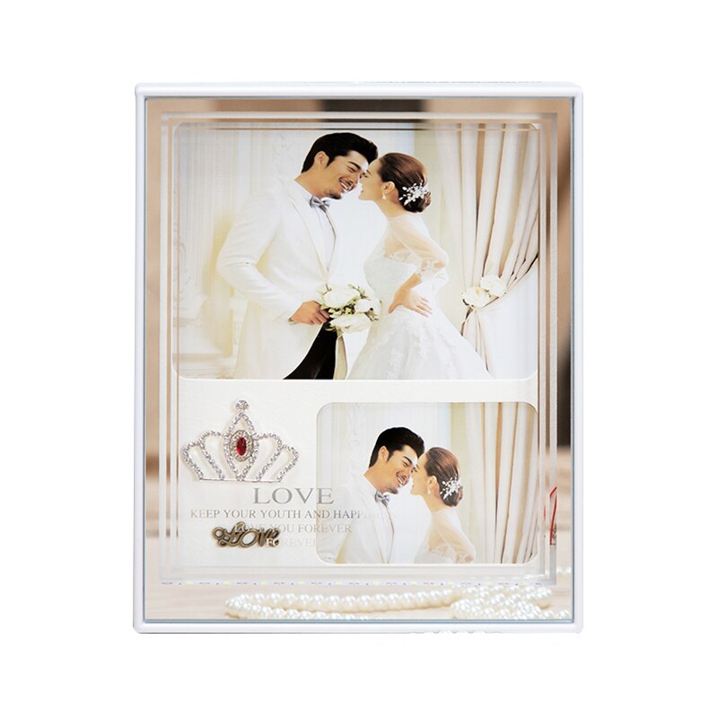 Table cadre photo de style japonais avec cadre blanc avec LED lumineux + USB, utilisée pour la décoration d'étude et l'affichage de photos 7 pouces