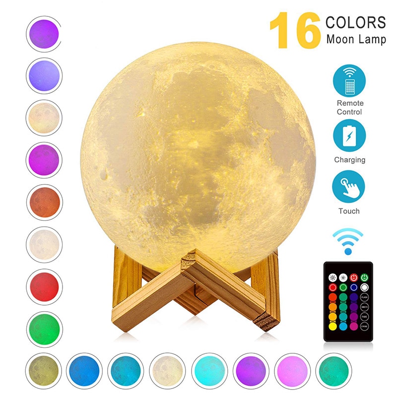 ZK20 LED Night Light 3D Print Moon Lamp 16 Colors Rechargeable Change Light Touch Remote LED moon light