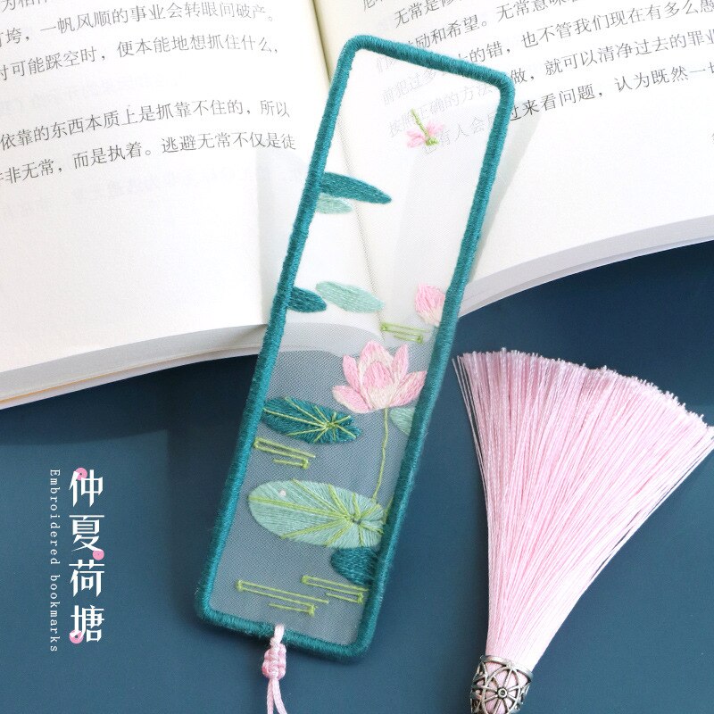 Chinese Flower DIY Bookmark Embroidery Kit with Hoop Needlework Cross Stitch Handmade Craft Sewing Art Set Unfinished Kit: 3