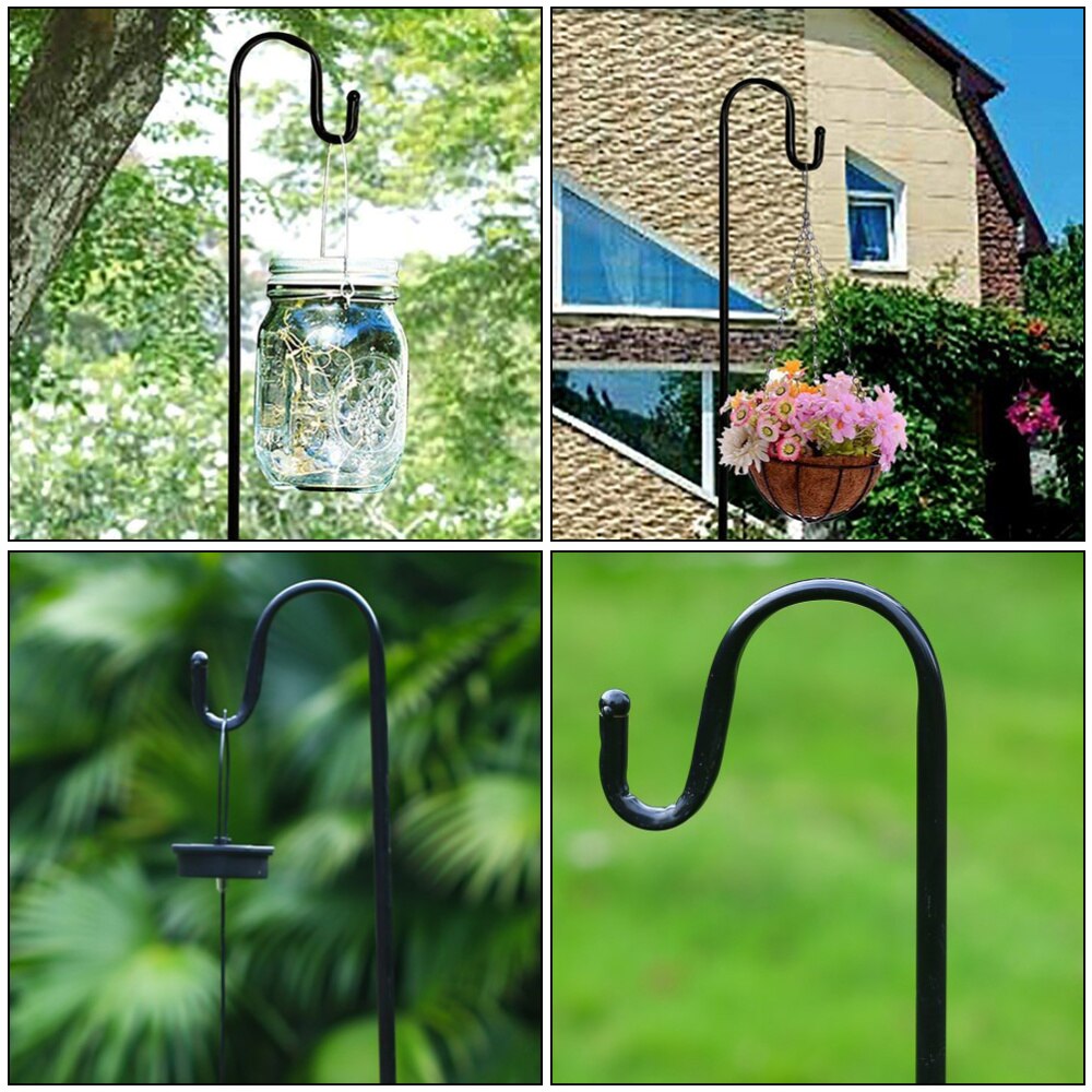 2Pcs Herder Haken Plant Opknoping Haak Tuinieren Tool Iron Plant Stand Voor Tuin Grond Plant Stand Lantaarn Stake (zwart)