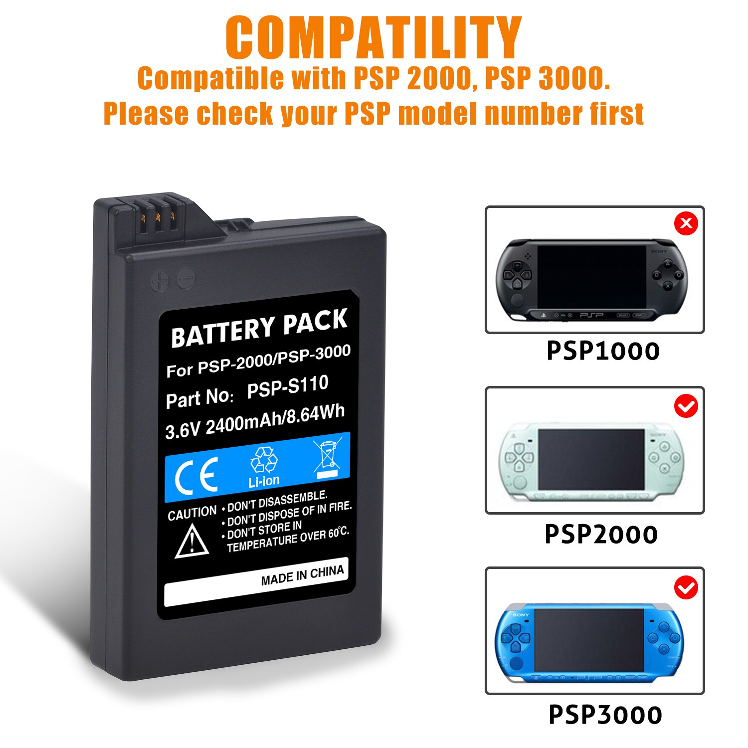 Pickle Power 2400mAh PSP2000 Battery +LED 3 slots USB Charger for Sony Portable Gamepad PSP3000 PSP S110 PSP2001 PSP2002 PSP3001