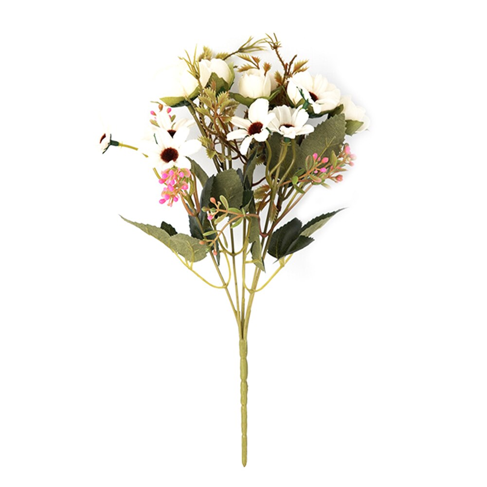 Ikke-falmende kunstig blomst rose marguerit blade naturlig buket gør-det-selv buket bryllupsfest boligindretning искусственный букет: Hvid