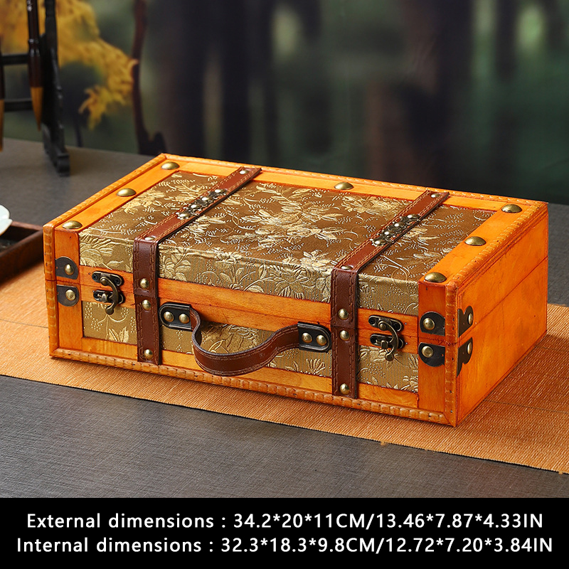 Valise Vintage en bois avec poignée, , boîte de rangement pour bijoux au trésor de Style européen, mallette de rangement pour la maison et les voyages: Rouge