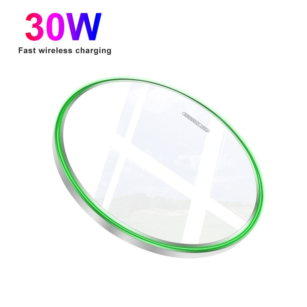 Qi langaton laturi samsung  s20 s10 s9 s8 note 20 10 iphone 12 pro max 11 8 x xs xr xiaomi  mi 10 9 30w pikalatauslevylle: 30w valkoista