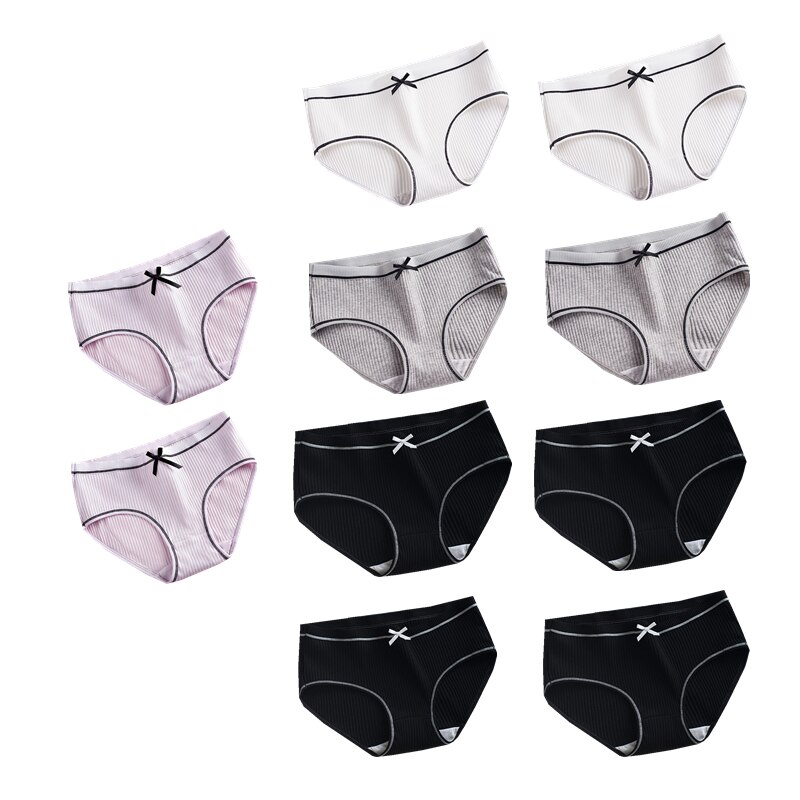 10Pcs/Lot Girls Cotton Underwear Cute Knot Soft Breathable Young Panties Solid Briefs Children Clothes: 2bai2hui2fen4hei / M 10 to 14 years