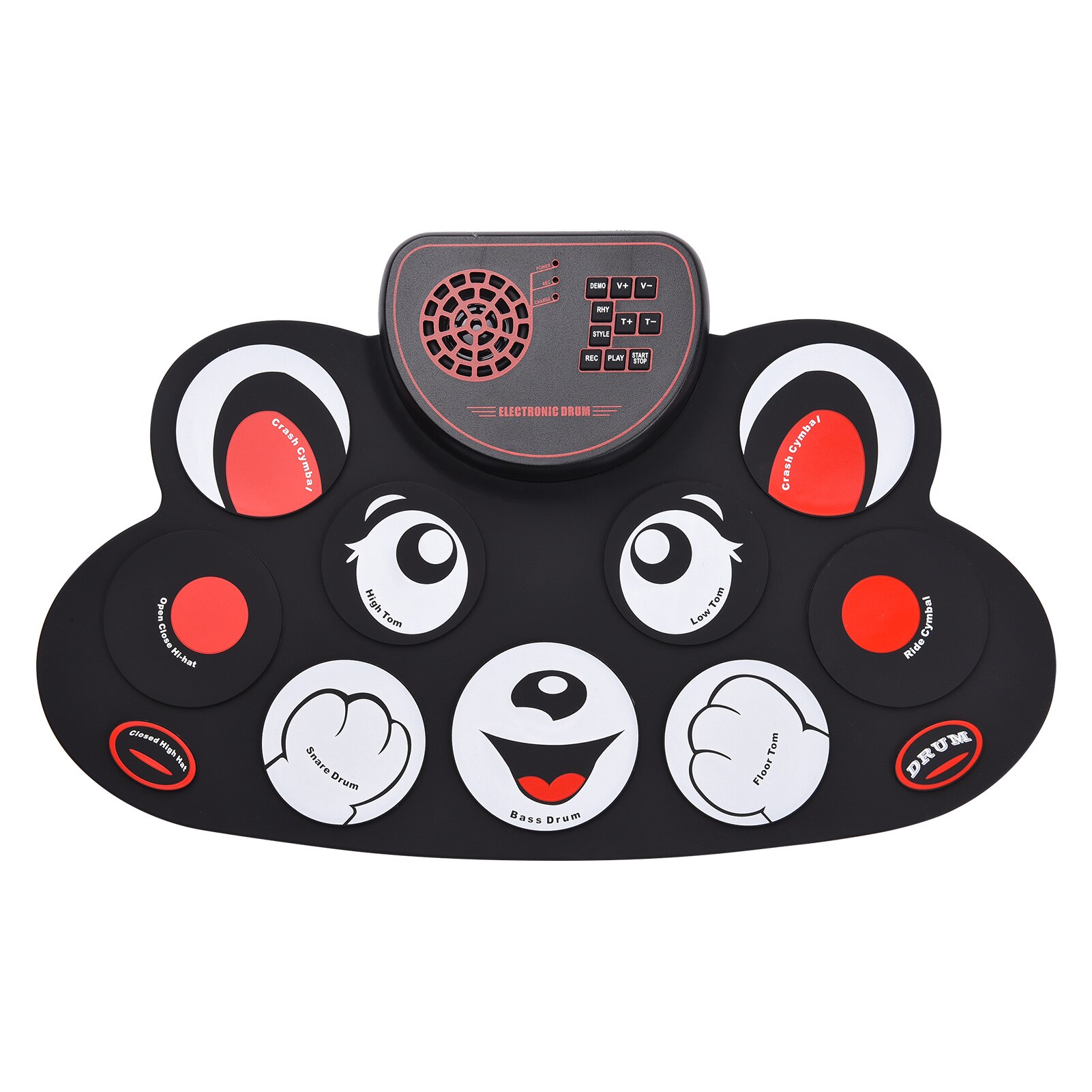 Portable Roll-up Electronic Drum Pad Silicon Digital Drum 9 Demo Songs 10 Rhythms Record 3.5mm Microphone Input: Red