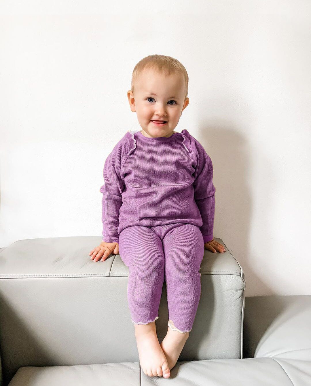 Zuigelingen Baby Jongen Meisjes Pyjama Kleding Fall Cooton Top Broek Ruffle Ronde Kraag Lange Mouwen Elastische Kids Sleep Kleding: Paars / 18-24 Months