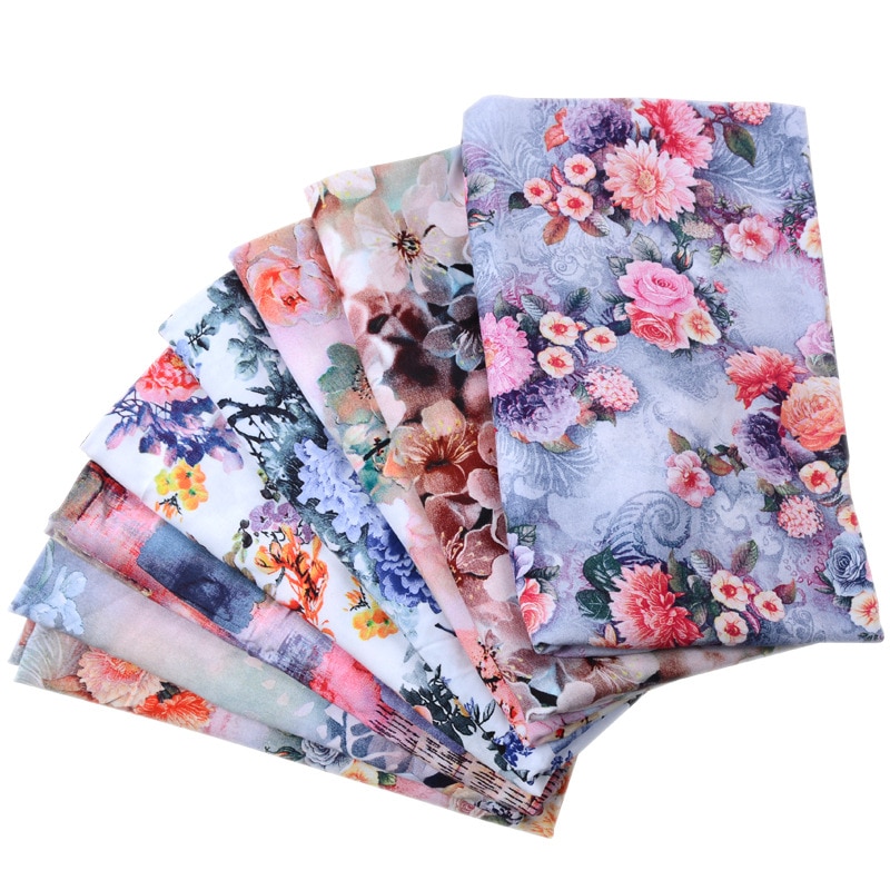 50*140cm Impresión Digital impresión tejido de seda, algodón flores forClothing casa vestido de DIY hecho a mano