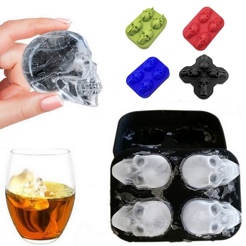 Skull ice mold for Halloween,Skull ice lattice,3D 4 Skeleton Ice Grid 1pcs Halloween Ice Grid Skull ice mold