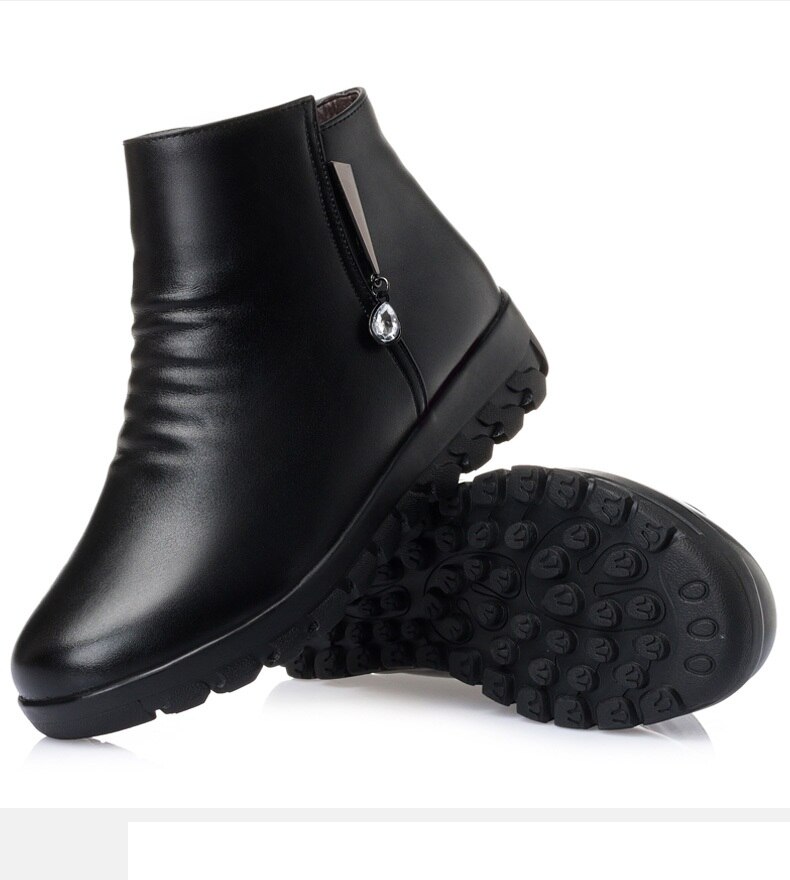 Cresfimix lady black pu leather round toe short boots women winter warm fur boots botas femininas a6393