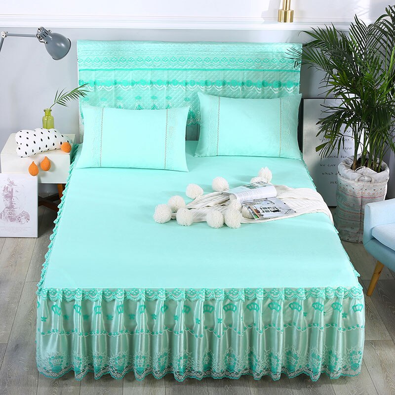 quilted bedspread 100% cotton bedding skirt &amp;fitted sheet two in one Ruffles Jacquacd Bed cover cotton bed set Crown: 3 / 180x200cm