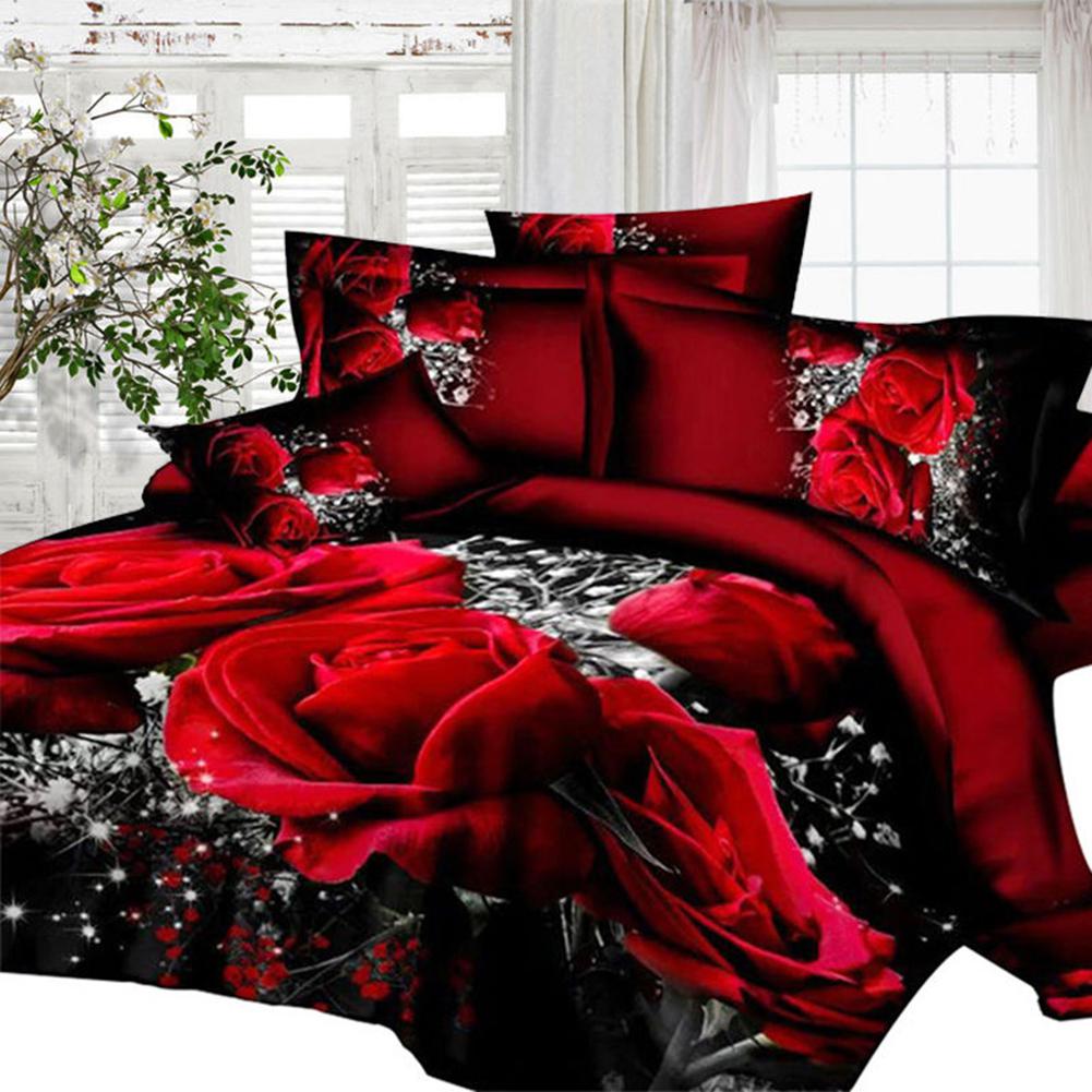 Glorystar 4 st 3d stora röda rosor blommiga sängkläder set bröllop påslakan örngott örngott sängset