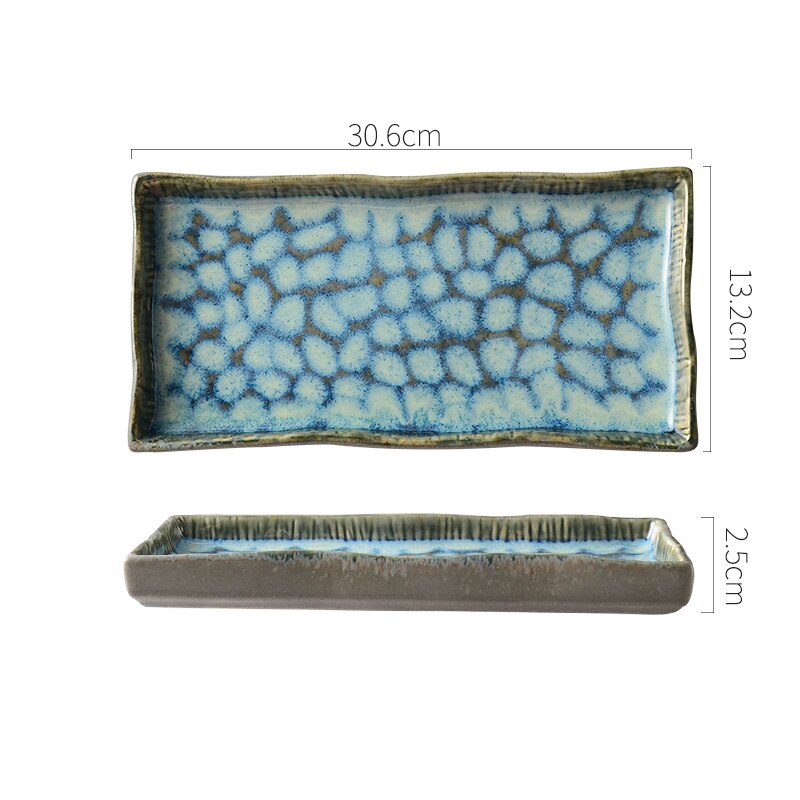 Rectangular Sushi Dish Kiln Turns Blue Ceramic Plate Square Western Steak Plate Home Tableware Dishes Dinner Plates Taste Dish: Rectangular