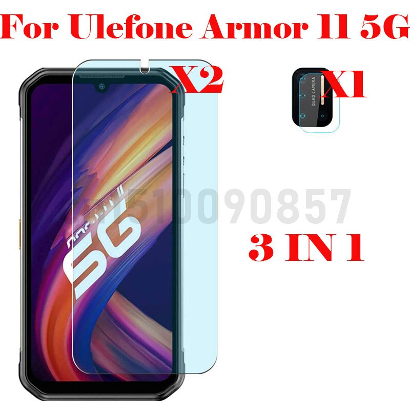 For Ulefone Armor 11 5G Case 3 In1 Tempered Glass Shockproof Armor Case Camera Screen Protector Protective For Ulefone Armor 11: 3 in 1