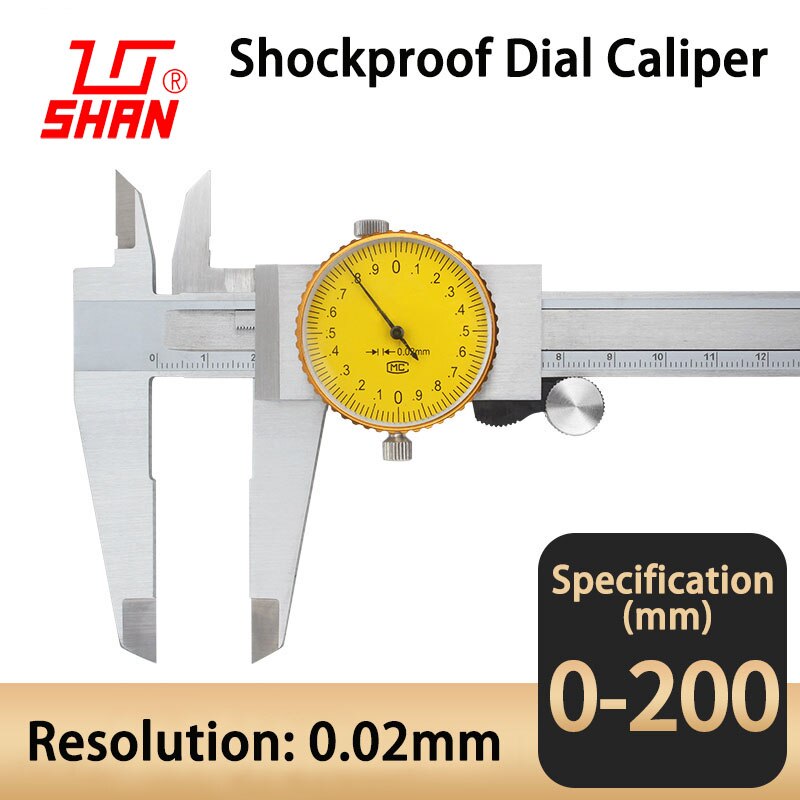 Dial calipers 0.02mm High precision stainless steel vernier with table caliper 0-200 mm shockproof calipers dial vernier caliper