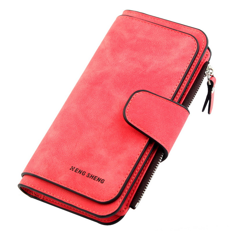 Litthing Pu Leather Women's Long Wallet Credit Card Clutch Purse Women's Wallet Matte Card Bag Buckle Multi-function Wallet: red A