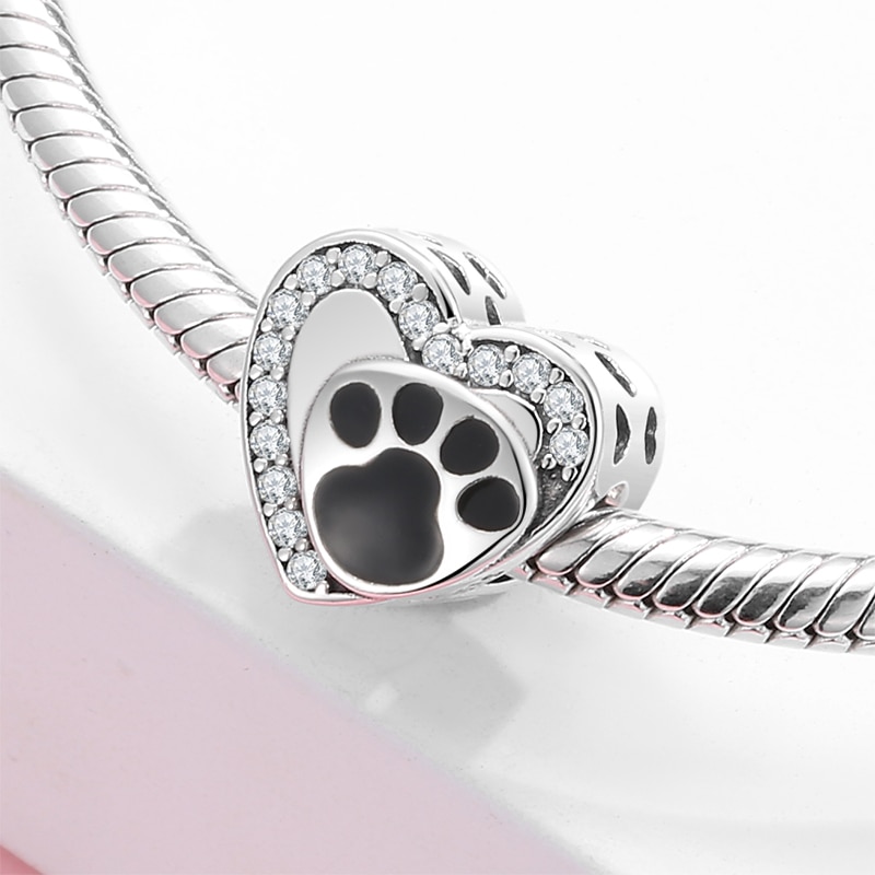 Charmante bedel in de vorm van een kattenpoot voor een originele zilveren armband, 925 sterling zilveren doe-het-zelf sieraden armband maken