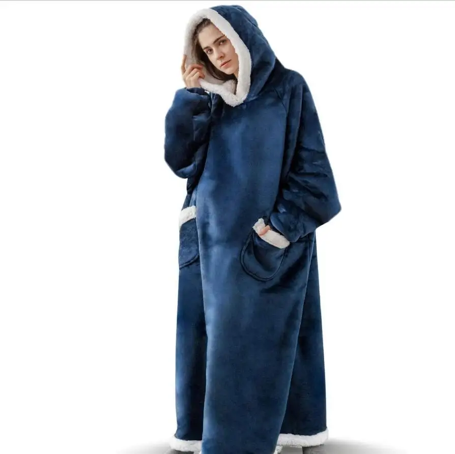 Lange winterdeken met mouwen Pluche fleece Draagbare bankdeken met capuchon Volwassen zachte warme flanel TV-dekens Oversized hoodie: 100x150cm / Rood