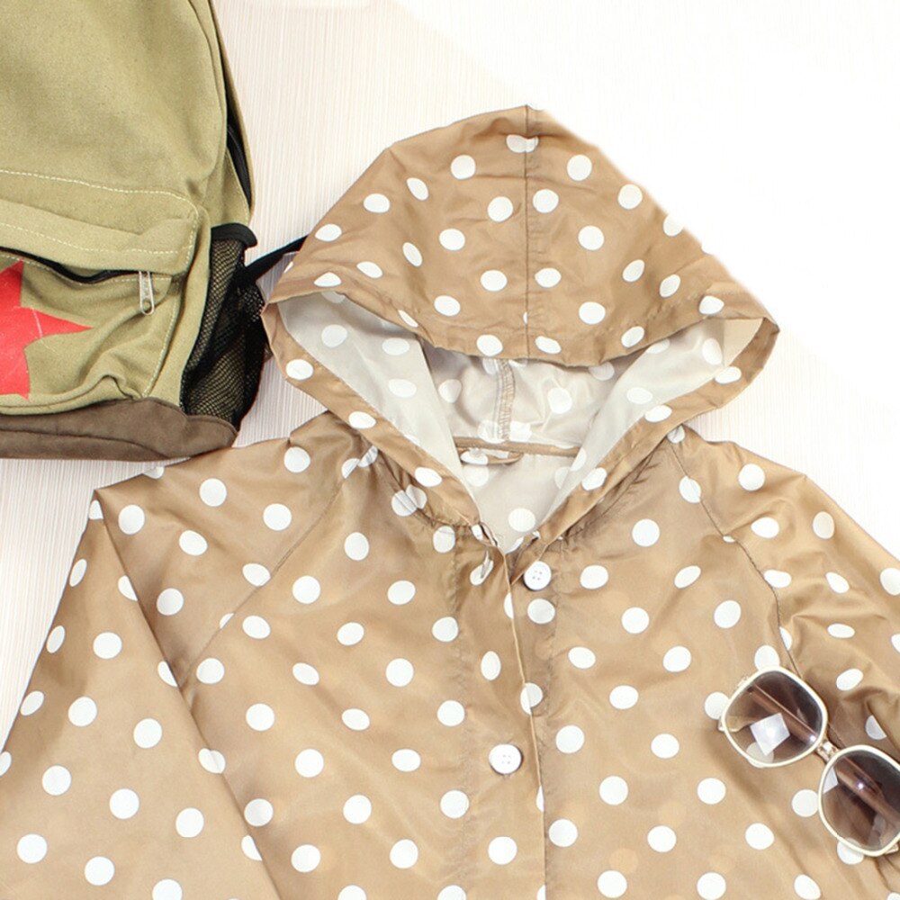 Chubasquero con capucha de lunares para mujer, ropa impermeable para viajar al aire libre para mujer, Poncho para mujer, chaqueta para lluvia largo tipo piloto