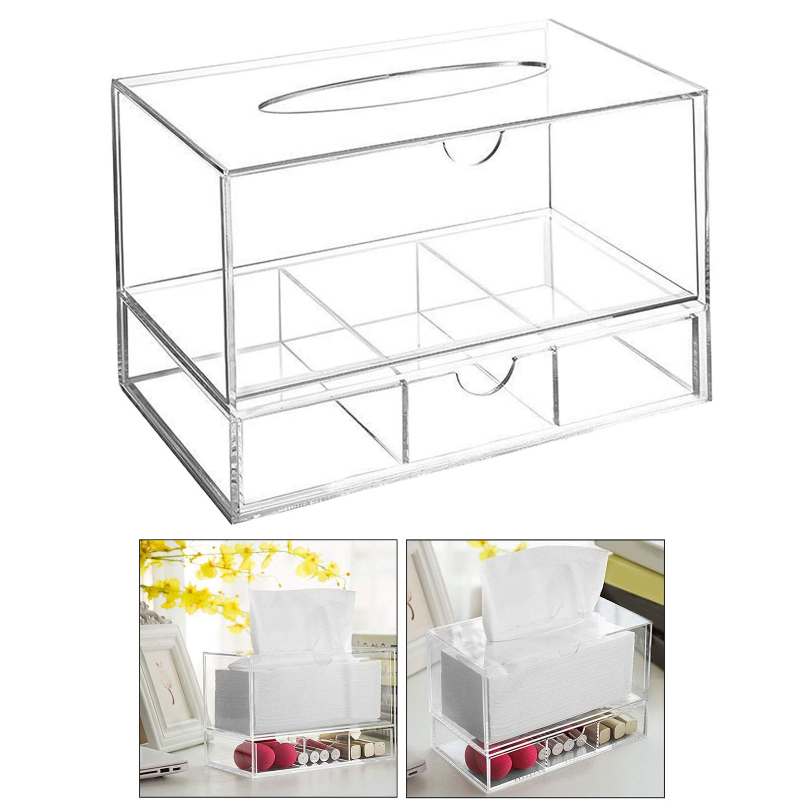 Display Jewellery Storage Box Acrylic Cosmetics Lipsticks Make Up Organiser Holder Box (2 Drawers Clear)