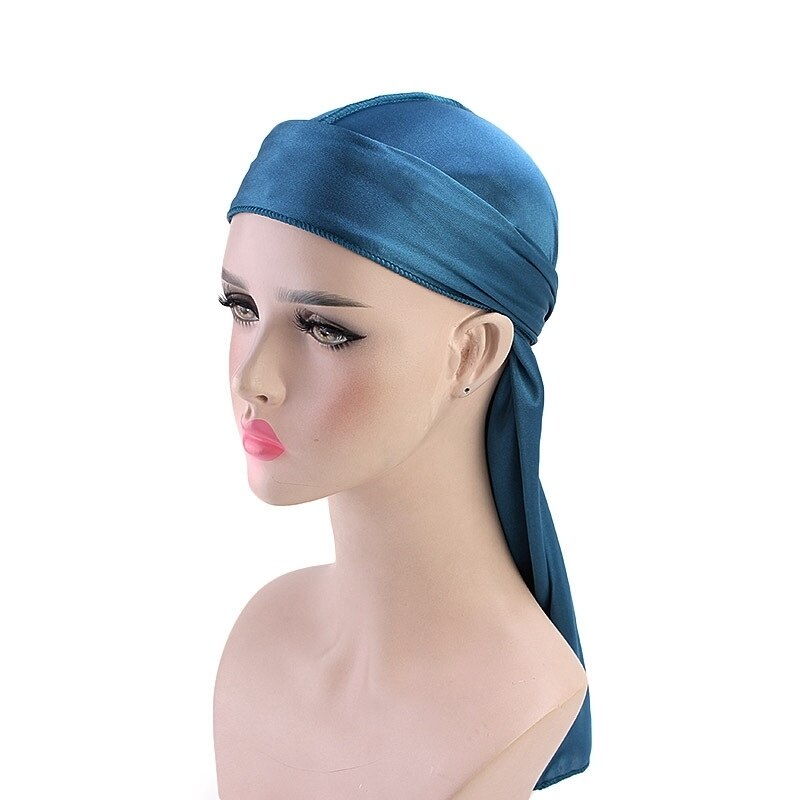 Satijnen zijdeachtige durags haarmutsen vrouwen pruiken tulband mannen effen kleur hiphop pet lange staart hoofddoek haarstylingtool wrap