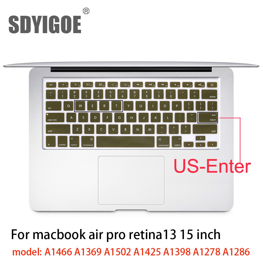 Dla Apple naklejki pokrywa klawiatury laptopa silikonowy futerał kolor silikonowy Film ue/usa dla macbook pro13/15 air13 A1278A1398A1466/1502: US-enter dark green