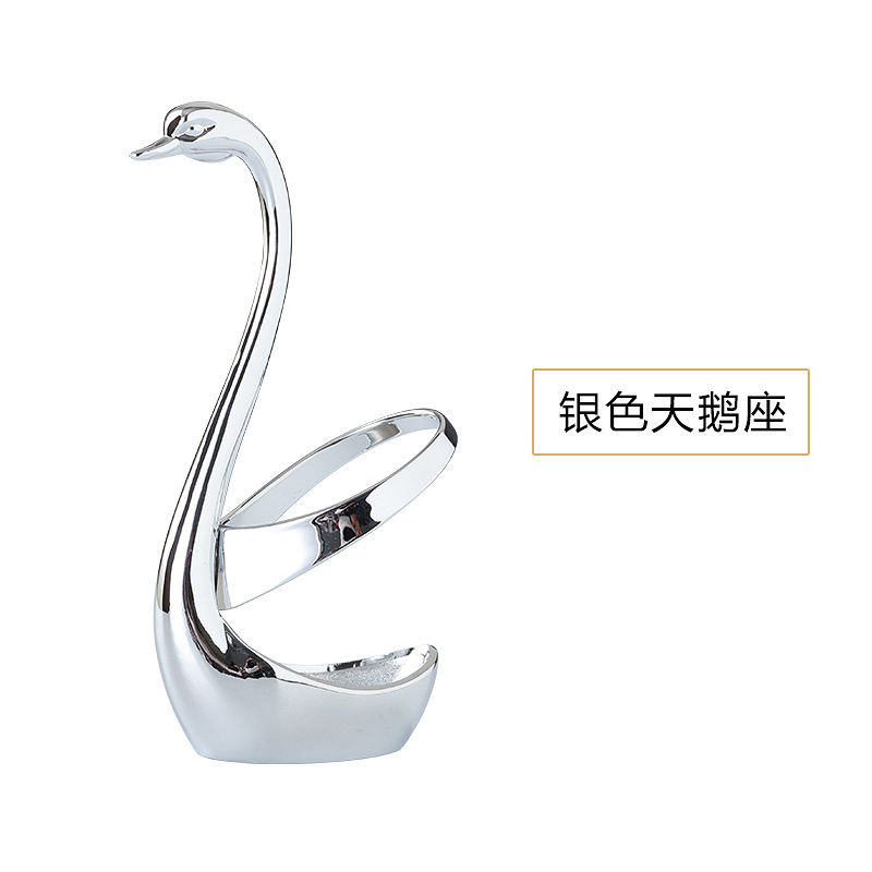 Stainless Steel Swan Dinnerware Set Gold Fruit/Dessert Cutlery Set For Swan Base Holder Silver Leaf Forks Portable Teaspoon: Sliver Swan -circle