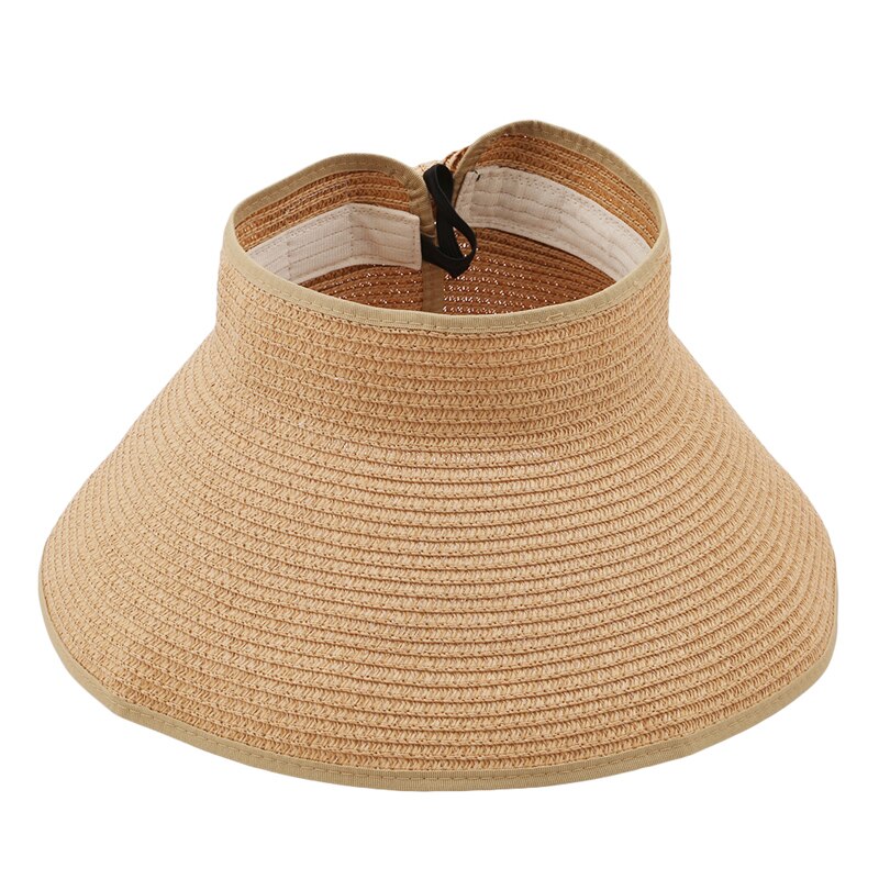 Beach cap sunbonnet visir stråhatt kvinnelig solkrem sommer sammenleggbar stor solhatt for kvinner lue: Lysebrun