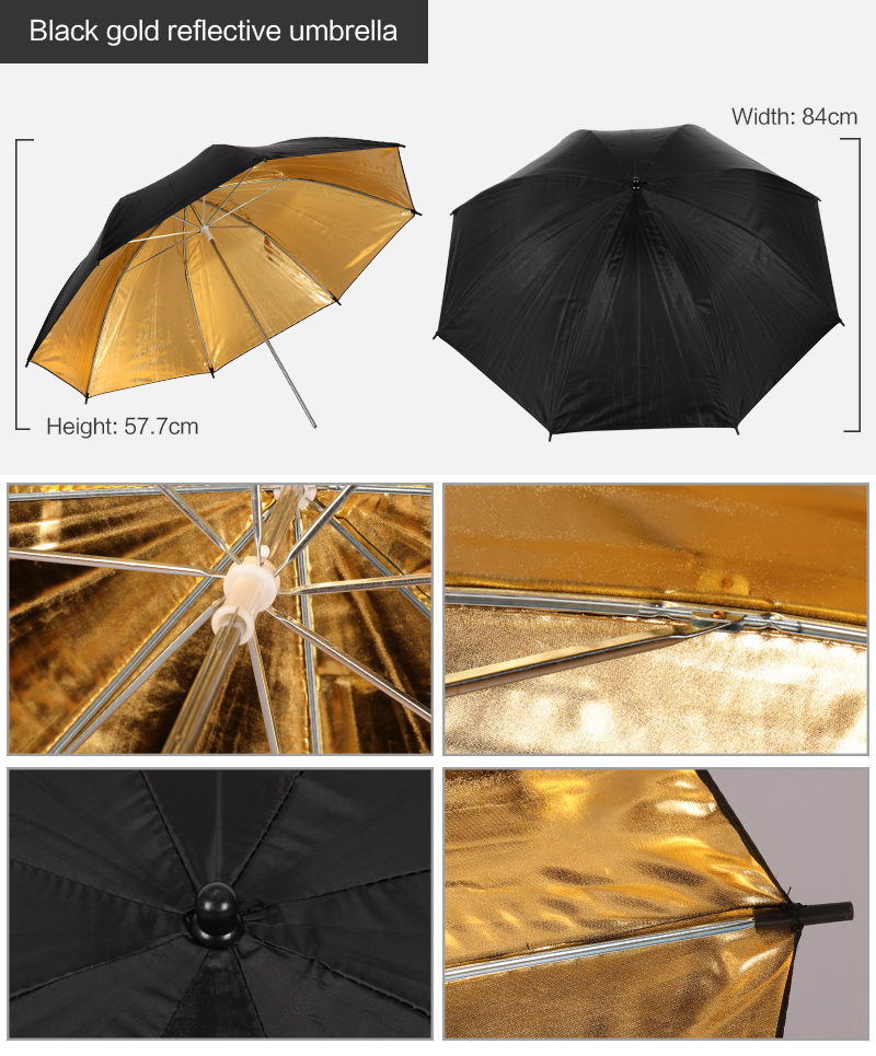 4 pacote 33 "/83cm de diâmetro estúdio fotografia dobrável reflexivo preto/ouro softbox guarda-chuva