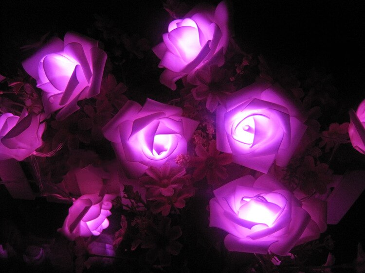 Streng lys førte rosenblomst flere farver 2m 20 led 65mm jul valentinsdag bryllupsdekoration: Lyserød