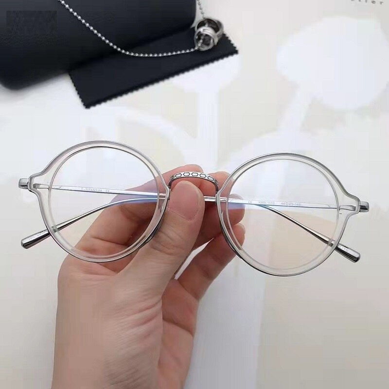 Japanese Handmade Pure Titanium Glasses Frame Ultra-Light Retro Round Men Eyeglasses KMN Women Myopia Reading Eyewear Gafas: Transparent