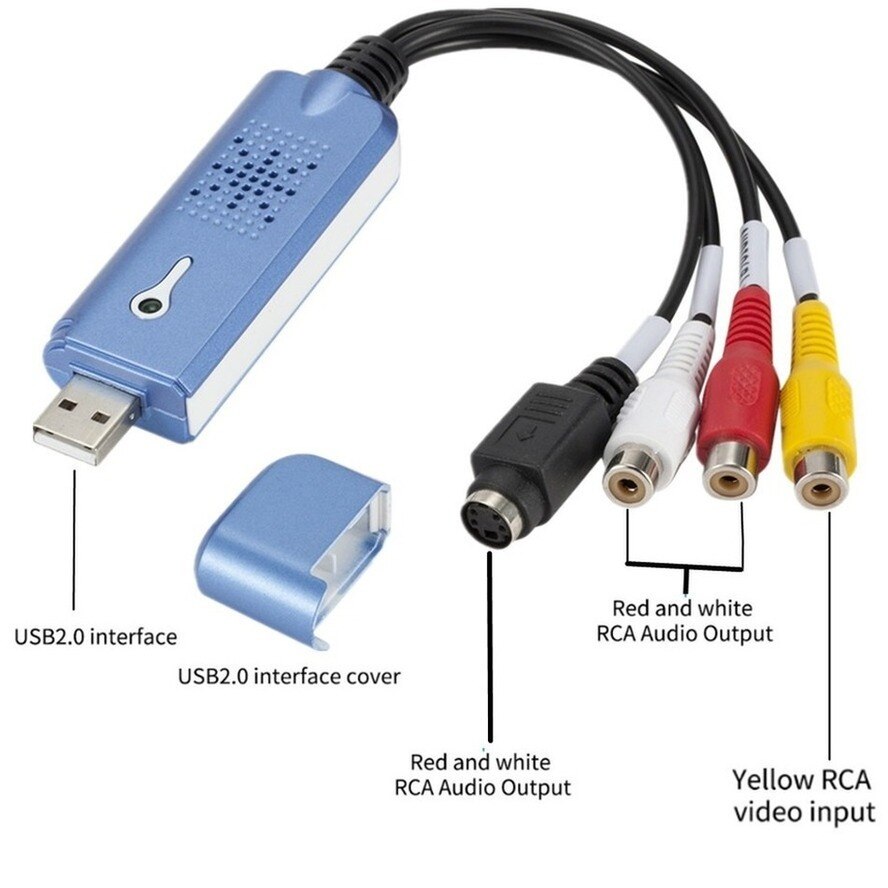VHS to Digital Converter USB 2.0 Video Converter Audio Capture Card VHS Box VHS VCR TV to Digital Converter Support Win 10/7/8