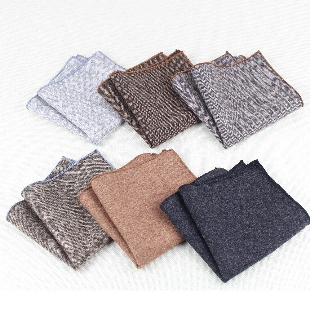 Hankerchief Scarves Vintage Wool Hankies Men's Pocket Square Handkerchiefs Striped Solid Cotton 23*23cm