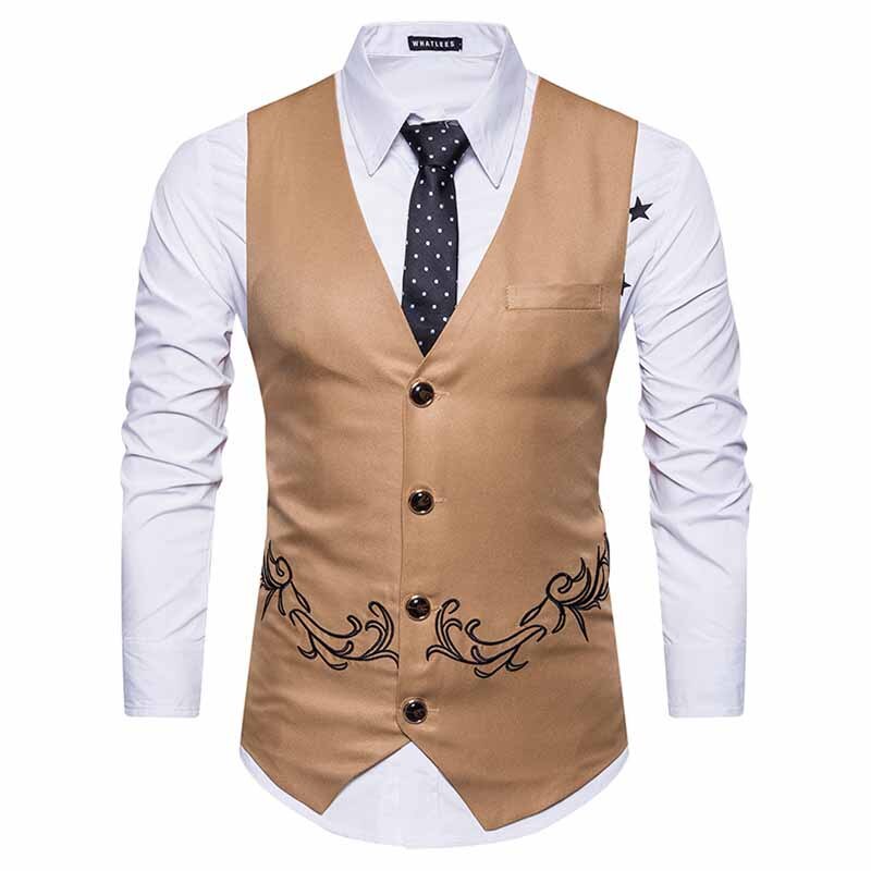 Heren formele tweed geruite double breasted vest retro slim fit colbert heren mouwloze zakelijke vesten geen overhemden: Khaki / S