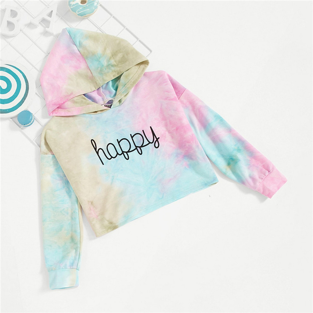 Letter Printed Hoodies Sweatshirts Teen Kids Girls Pullover Multicolor Tie dye Hooded Hoodies Tops Clothes roupa infantil menina
