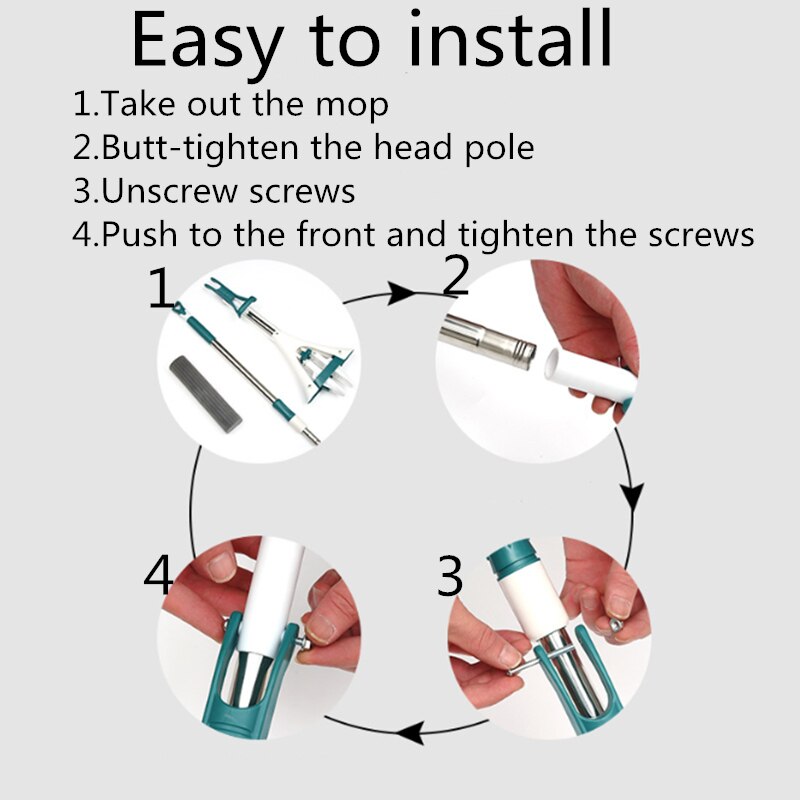 Stainless Steel Telescopic Rod Half-Folding Rubber Cotton Mop Folding Sponge Free Hand Washing Steel Squeezing Water Mop