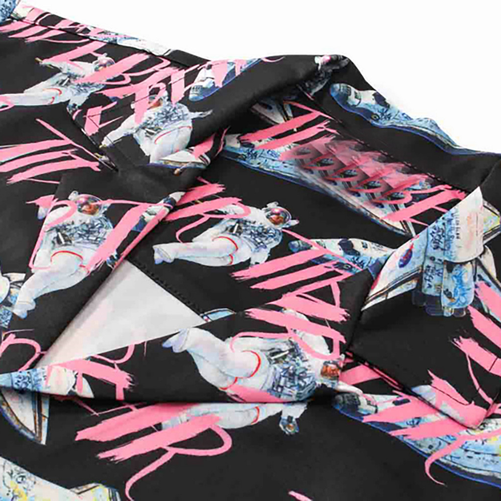 Men Summer Lapel spaceman Print Short Sleeve Hawaiian Shirt Top Blouse2019 latest popular summer men's shirt