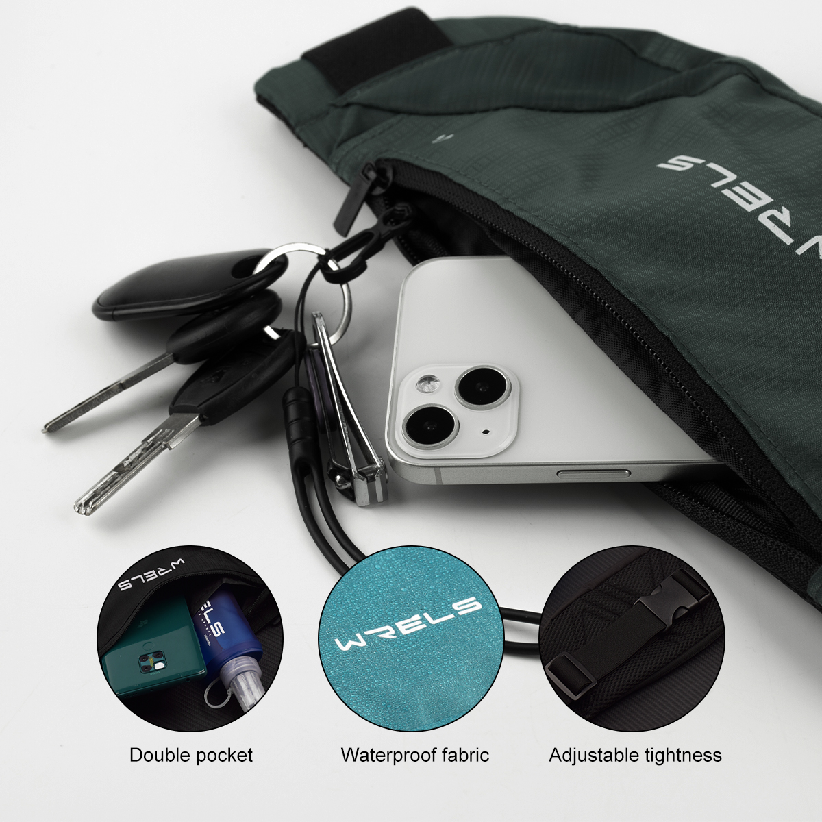 Utendørs løping Fitness midjeveske ultratynn mobiltelefon elastisk sport vanntett tettsittende mobiltelefonveske vanntett