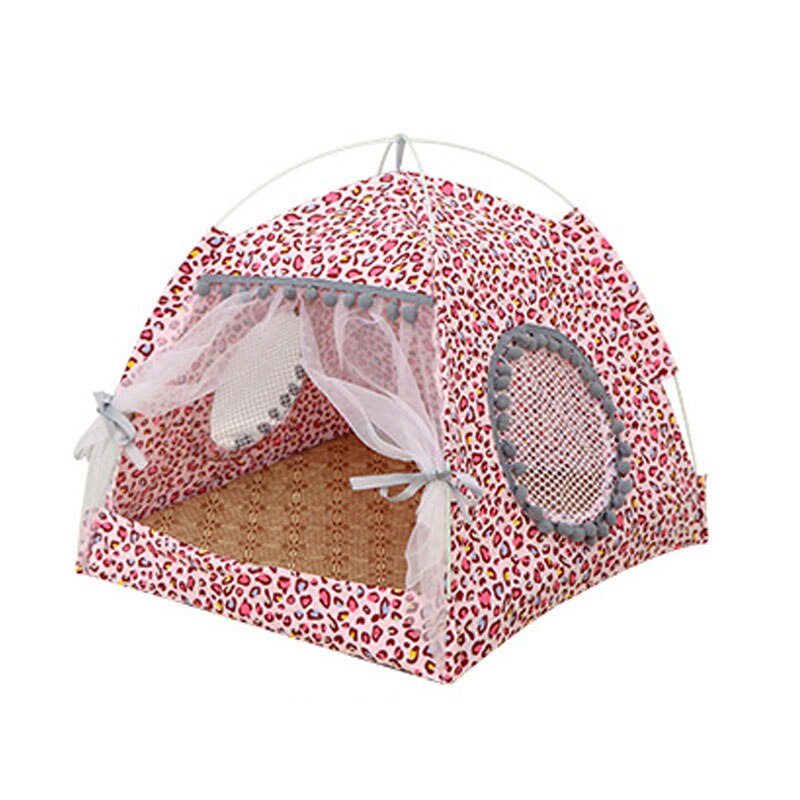 Foldable Pet Dog Tent House Portable Cute Pattern Soft Mat Sturdy Cat Cage Pet Cat Small Dog Puppy Kennel Tents Pet Supplies: Pink Leopard print / L