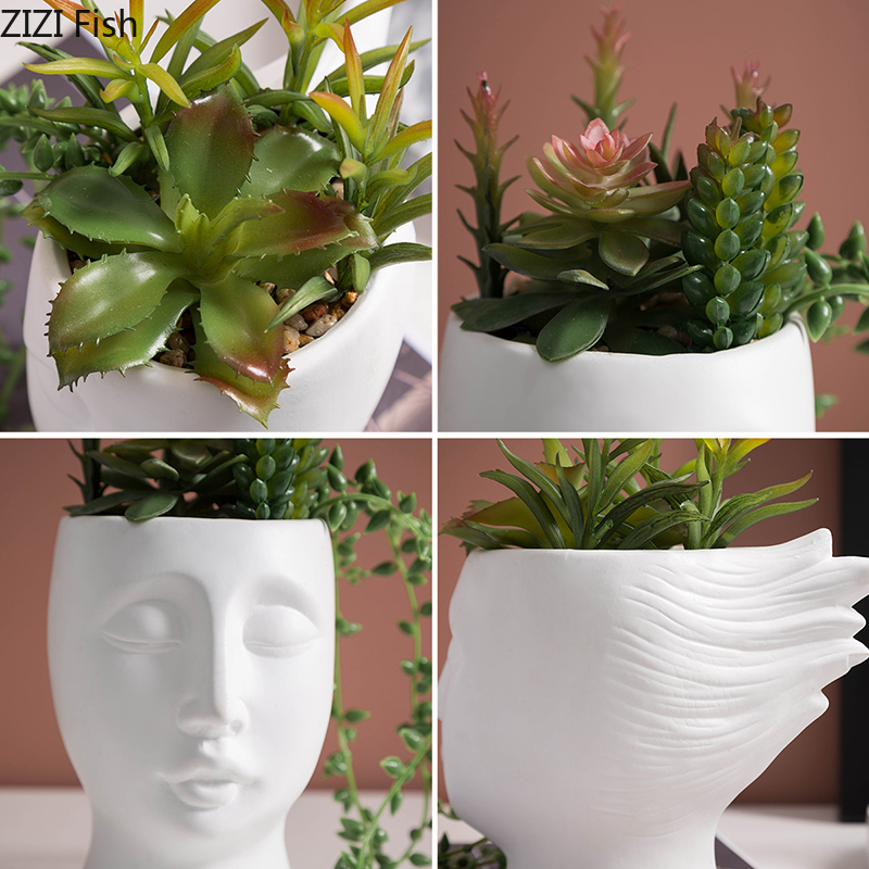 Jarrones creativos blancos para flores cara humana abstracta maceta de plantas suculentas arreglo de flores accesorios de decoración del hogar