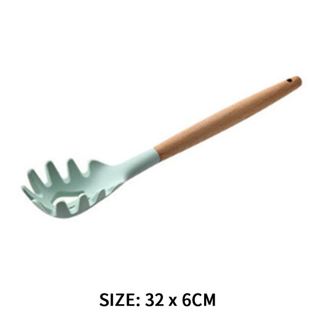 Kitchen Tools Natural Acacia Wood Silicone Cookware Utensil Set Cozinha Spatula Soup Pasta Mestoli Silicone Kitchen Accessories