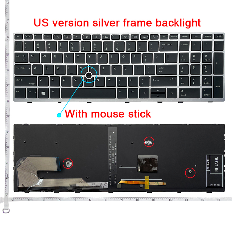 US English Laptop Keyboard For HP EliteBook 750 G5 750 G6 755 G5 755 G6 850 G5 850 G6 855 G5 855 G6 Zbook 15U G5 Zbook 15U G6: Silver