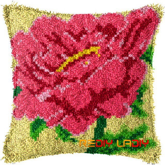 Latch Hook Cushion Poppy & Roses Pillow Case Crochet Crafts Acrylic Yarn for Embroidery Sofa Bed Cushion Cover Home Decoration: BZ843
